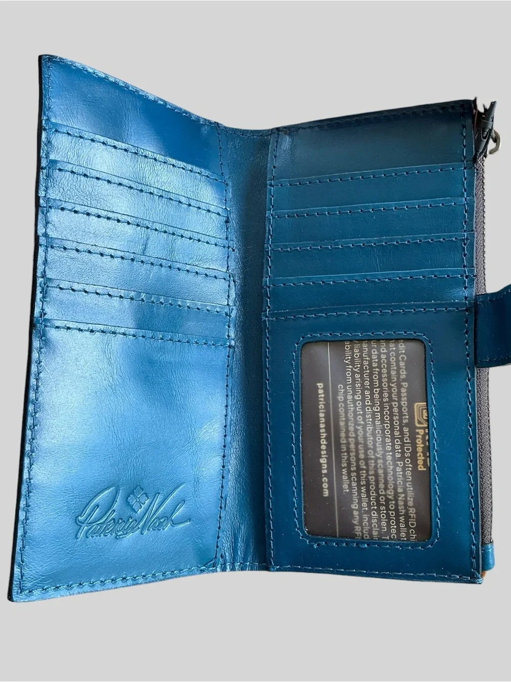Patricia Nash Nazari Teal Floral Leather Bifold Wallet New in Box NWT